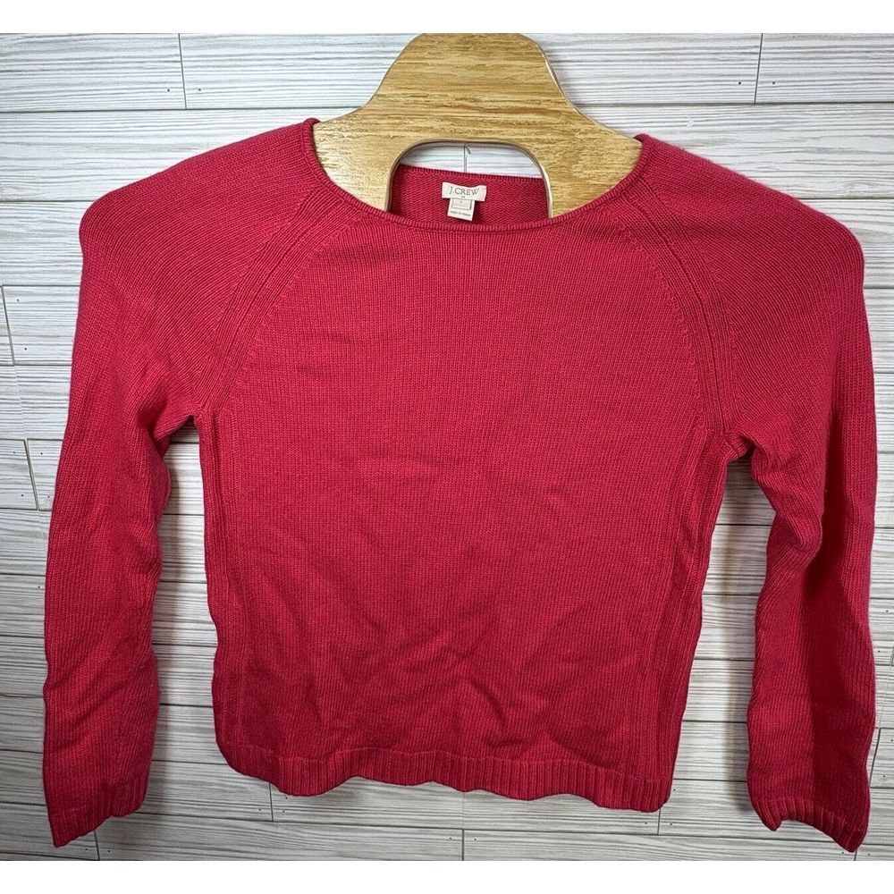 J Crew Women's Factory Deep Hot Pink Wool Blend Crewneck Sweater Sz Lg